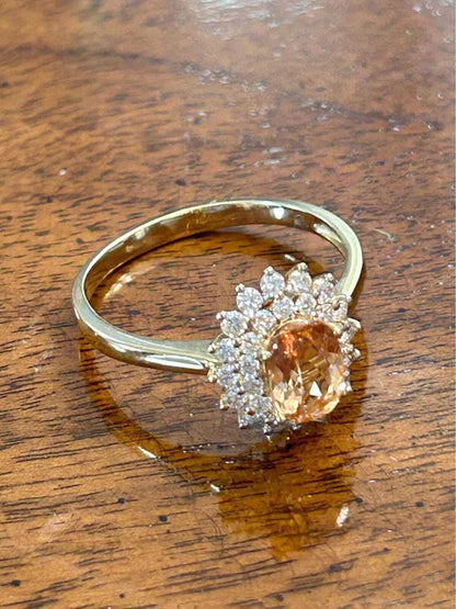 Vintage 14K Gold Golden Topaz Diamond Sunburst Ring – Estate Cocktail Jewelry