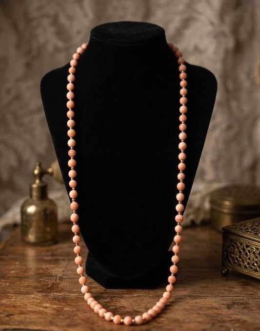 Vintage Angel Skin Momo Coral Opera Length Necklace 14k Gold Spacers