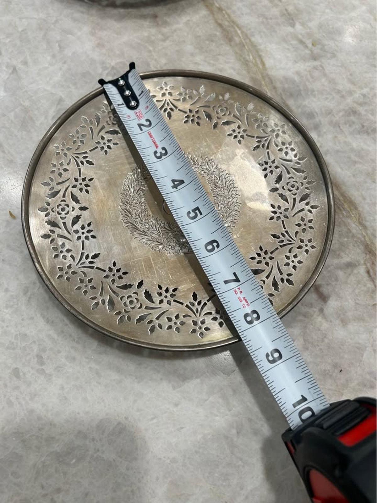 Antique Shreve & Co. Sterling Silver Pierced Plate, 10-Inch Floral Tray with Monogram