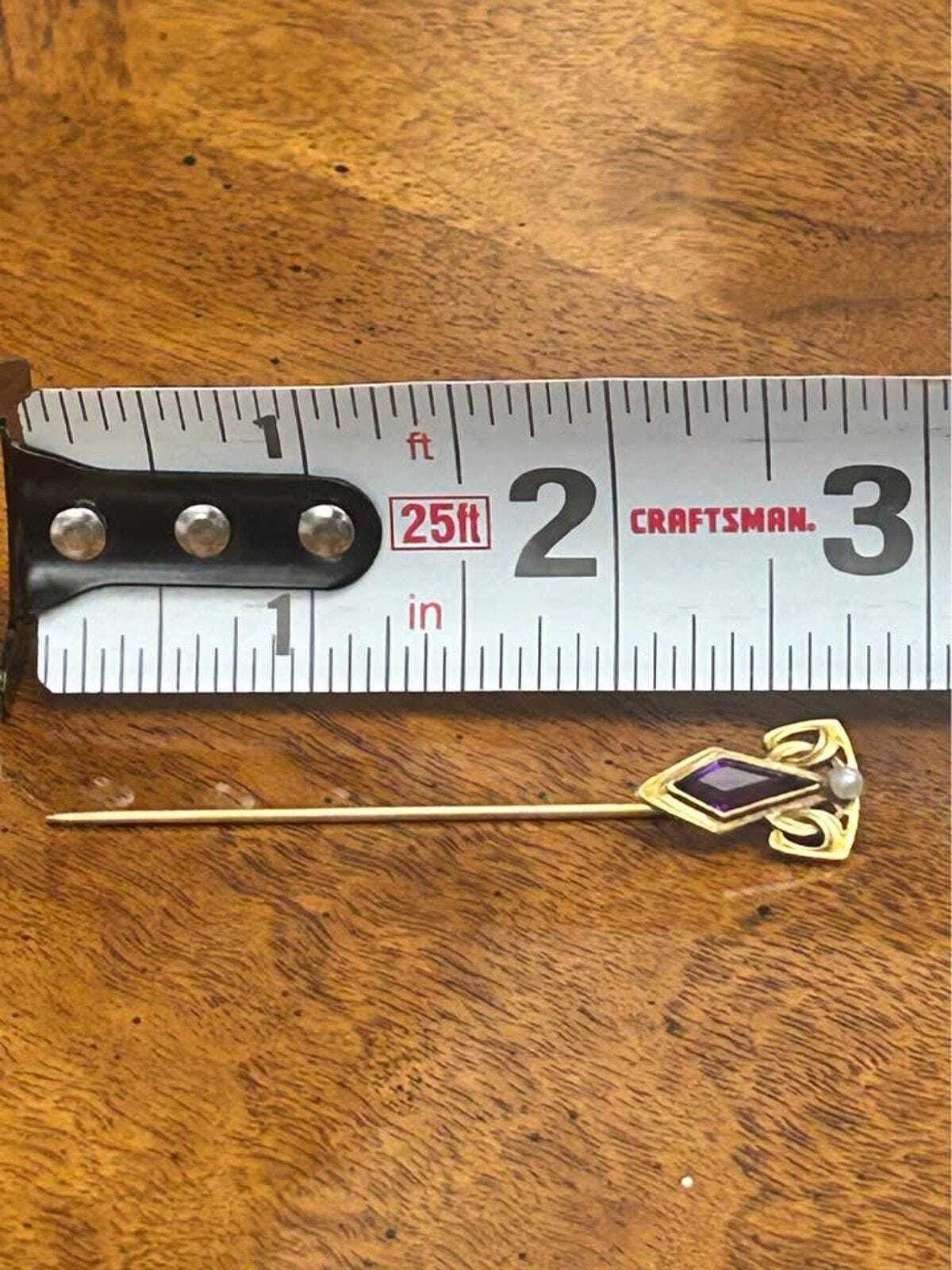 Antique Jaccard Jewelry Co 14k Gold Amethyst & Pearl Stick Pin in Box