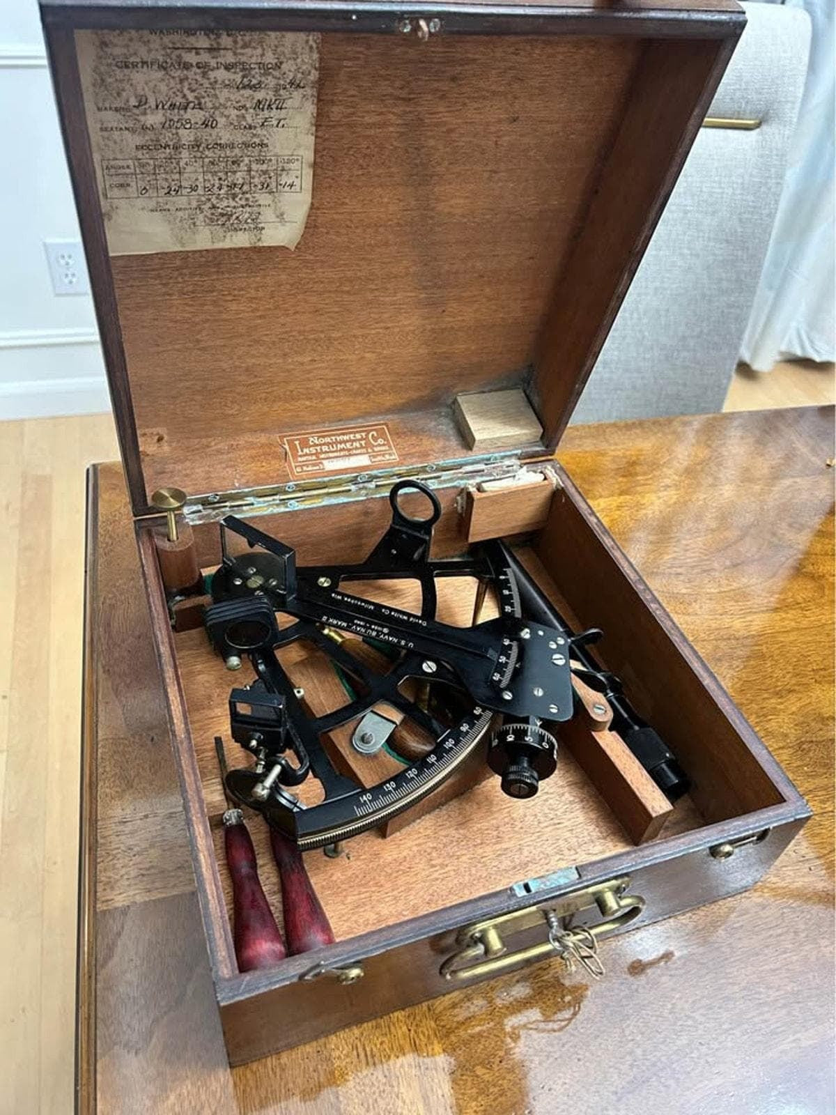 Vintage WW2 David White Co. U.S. Navy Mark II Sextant 1940 in Wood Box