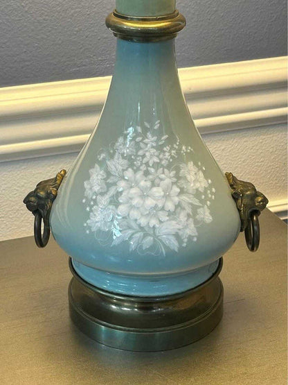 Antique Victorian Bristol Glass Parlor Lamp Hand Painted Floral Converted Electric Table Lamp