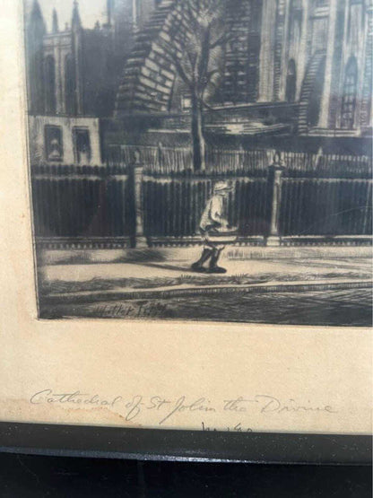 Walter Tittle Drypoint Etching: Cathedral of St. John the Divine NYC c. 1924 Signed Print