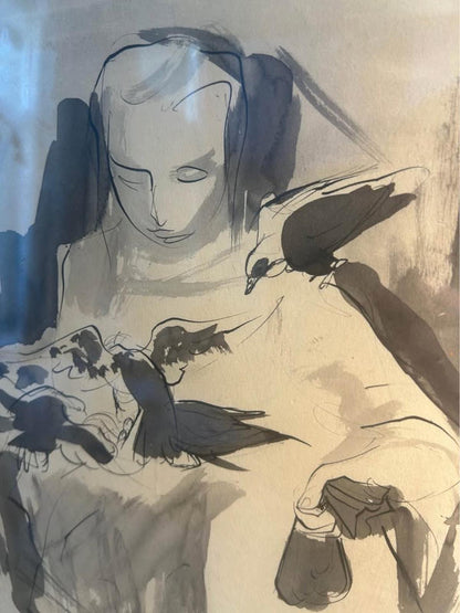 Joseph Capozio Original Ink Wash Drawing - Maxwell Galleries San Francisco 1965