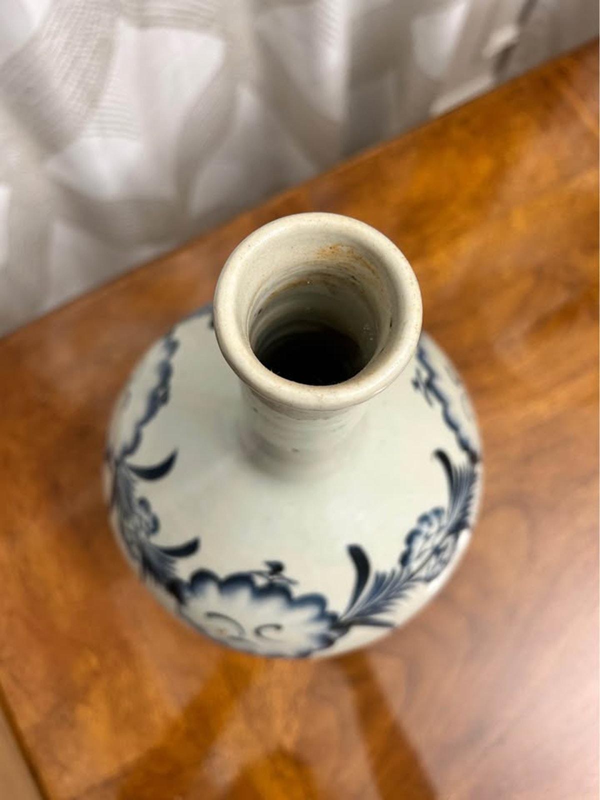 Antique 19th Century Japanese Provincial Sometsuke Blue & White Tokkuri Large Bottle Vase
