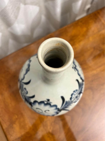 Antique 19th Century Japanese Provincial Sometsuke Blue & White Tokkuri Large Bottle Vase