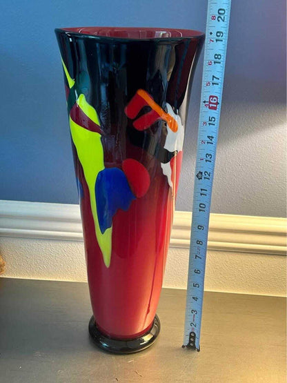 Vintage 2004 Dan and Joi LaChaussee Studio Art Glass Large Abstract Geometric Vase