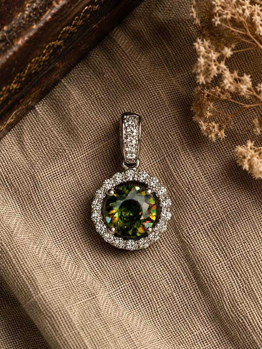 Vintage 14k White Gold 1.28ct Color Change Sphene and Diamond Halo Pendant