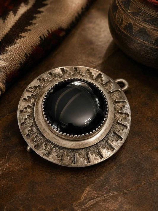 Vintage Ray Scott Taa Itsohii Navajo Heavy Sterling Silver Black Onyx Belt Buckle