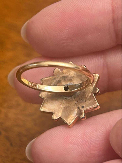 Vintage 14K Gold Black Onyx Geometric Star Ring Size 6