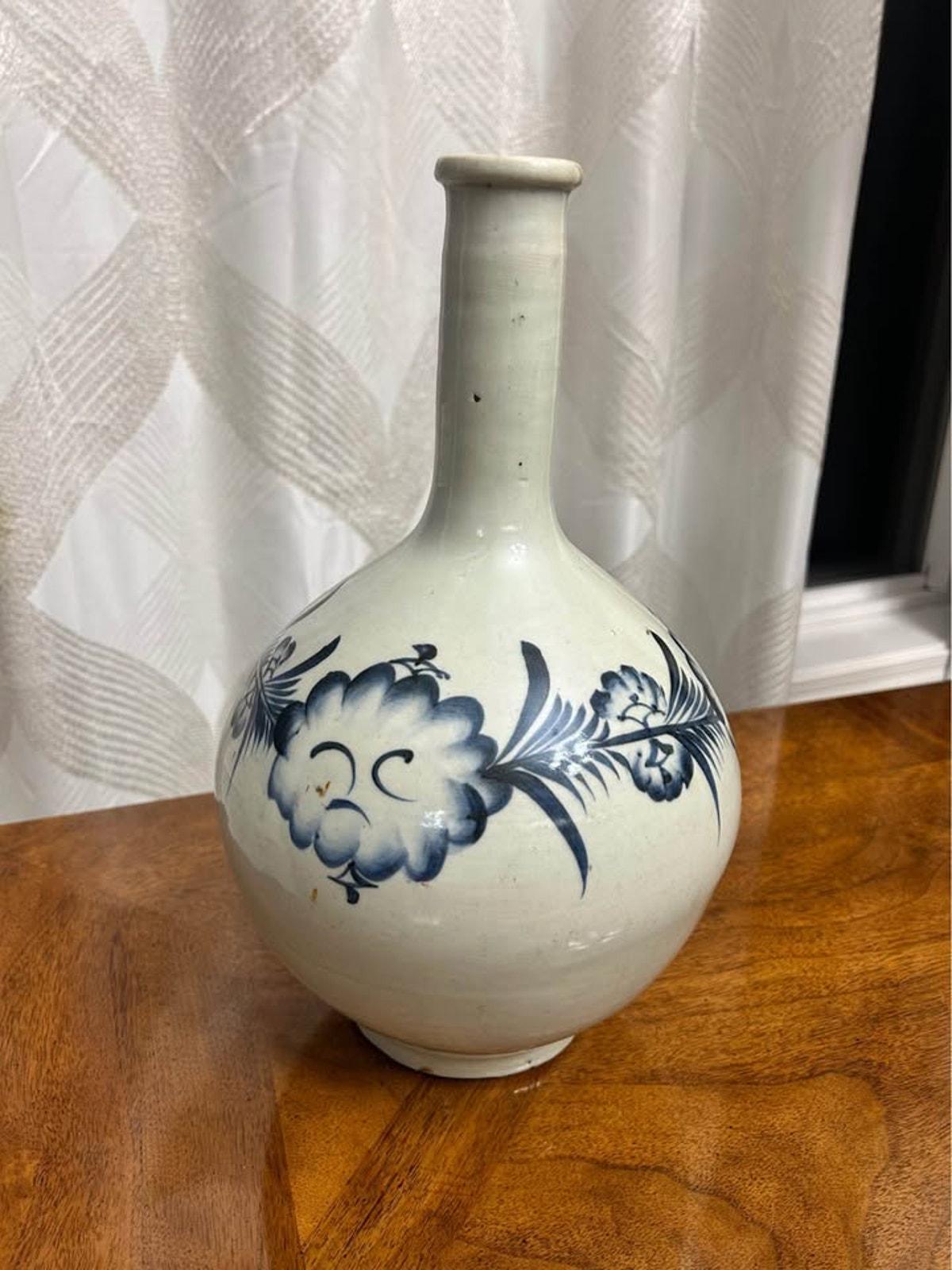 Antique 19th Century Japanese Provincial Sometsuke Blue & White Tokkuri Large Bottle Vase