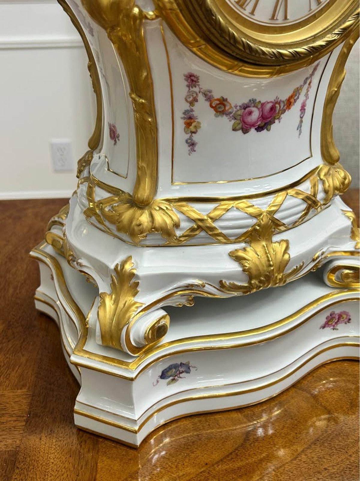 Antique KPM Berlin Porcelain Rococo Revival Mantel Clock & Base, 1880s