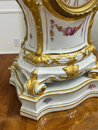 Antique KPM Berlin Porcelain Rococo Revival Mantel Clock & Base, 1880s