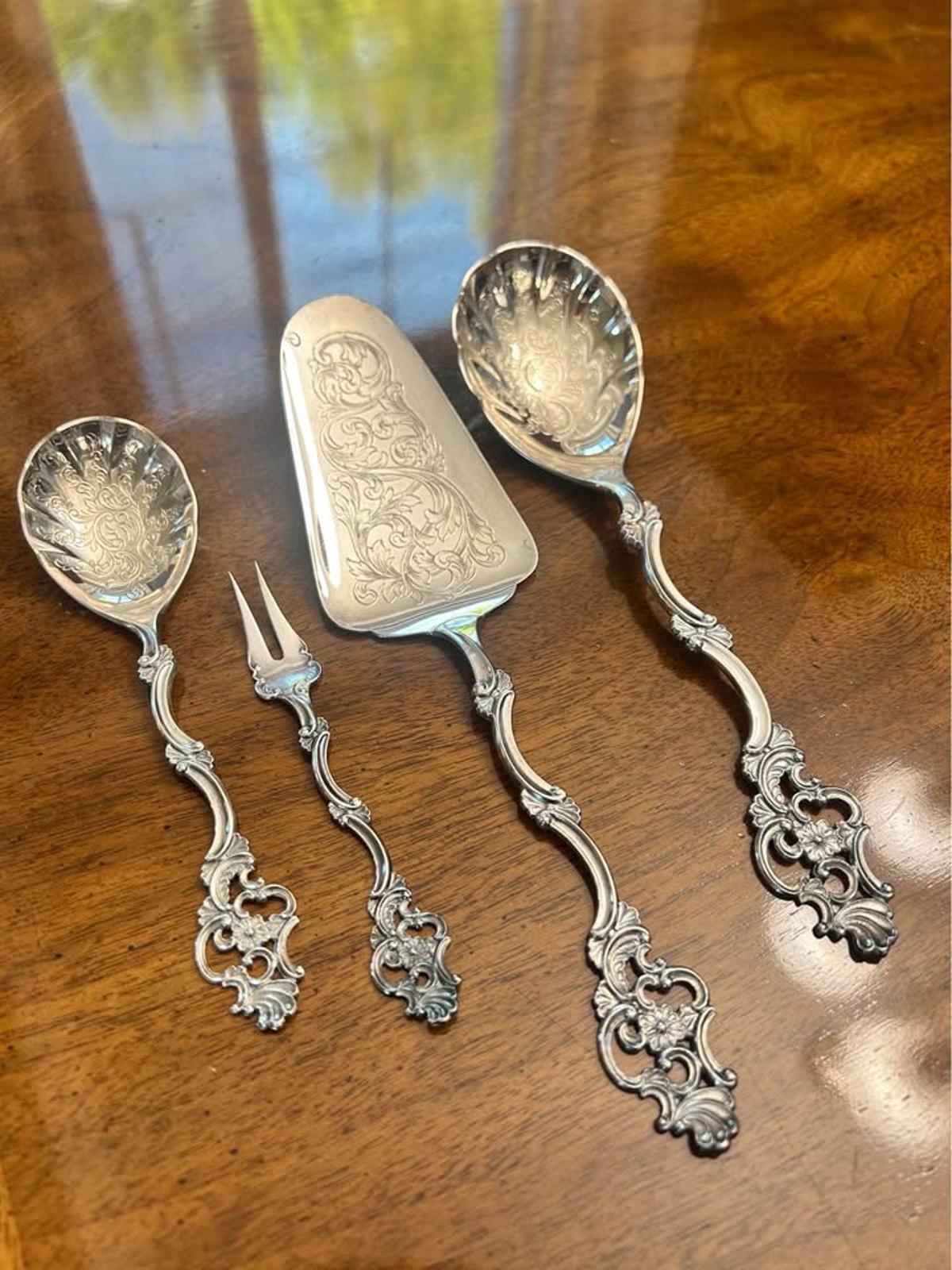 Vintage Thorvald Marthinsen Valdres 830S Silver 4-Piece Serving Set Norway