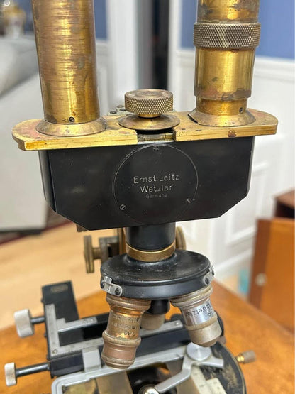 Antique Ernst Leitz Wetzlar Binocular Microscope with Zeiss Stage