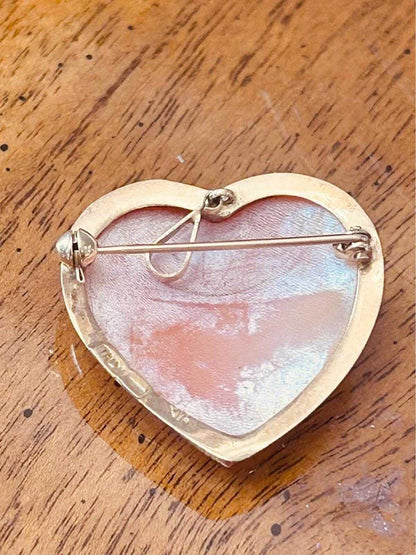 Vintage 14K Solid Gold Carved Shell Heart Cameo Pendant Brooch