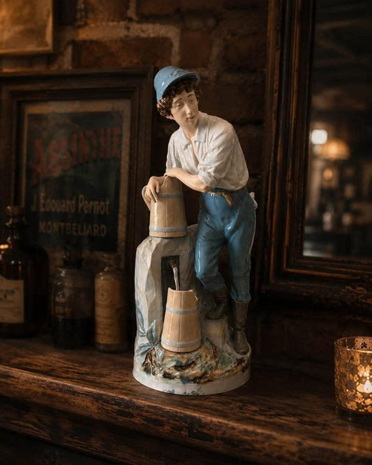Large Vintage Royal Dux Bohemia Porcelain Boy at the Well Figurine Model 10563