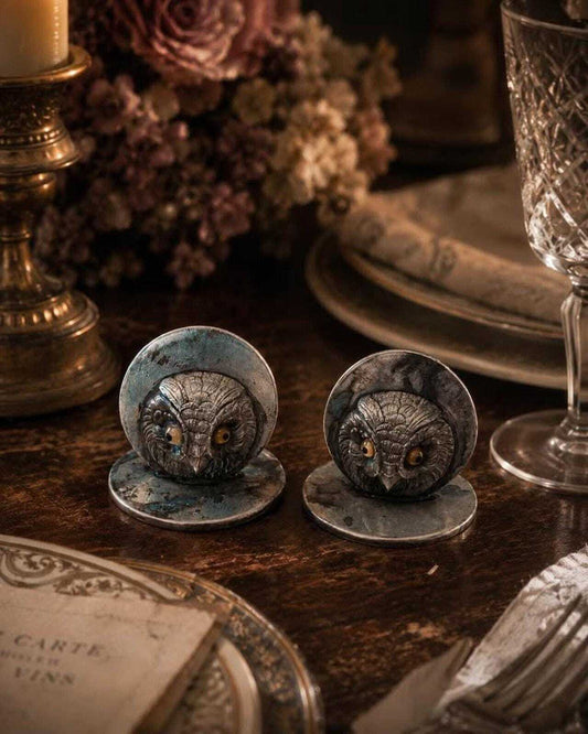 Antique Edwardian Sampson Mordan Sterling Silver Owl Menu Holders