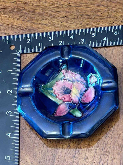 Vintage Moorcroft Pottery Octagonal Ashtray, Orchid Pattern