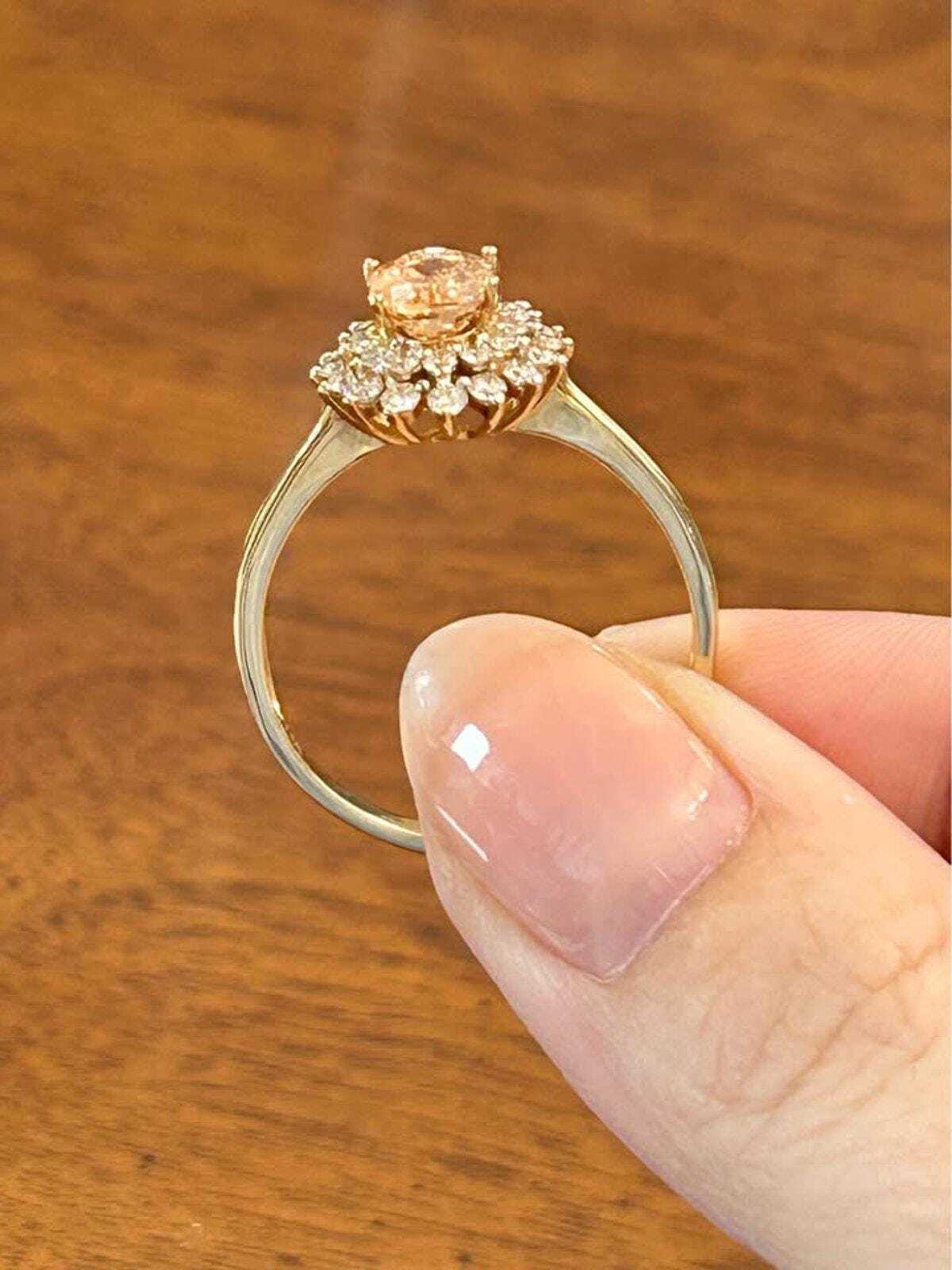Vintage 14K Gold Golden Topaz Diamond Sunburst Ring – Estate Cocktail Jewelry