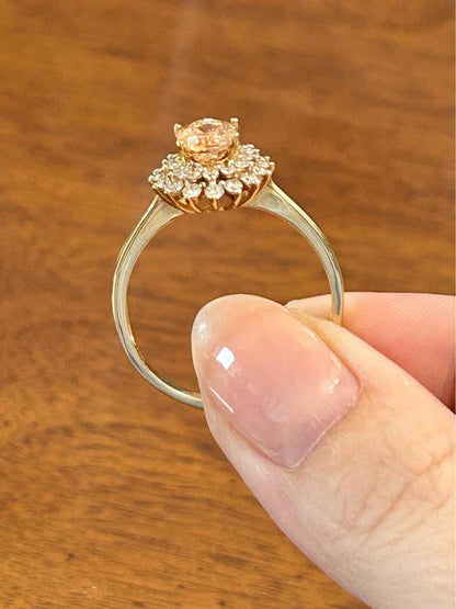 Vintage 14K Gold Golden Topaz Diamond Sunburst Ring – Estate Cocktail Jewelry