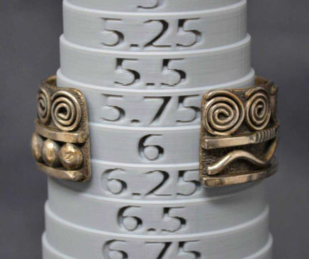 Vintage Alex Sanchez Navajo Sterling Silver 14K Gold Turquoise Petroglyph Cuff
