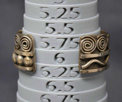 Vintage Alex Sanchez Navajo Sterling Silver 14K Gold Turquoise Petroglyph Cuff