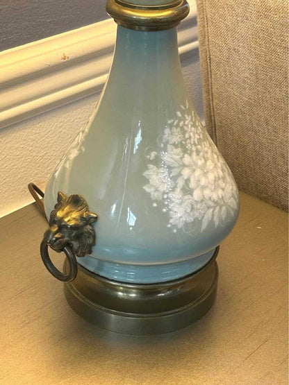 Antique Victorian Bristol Glass Parlor Lamp Hand Painted Floral Converted Electric Table Lamp
