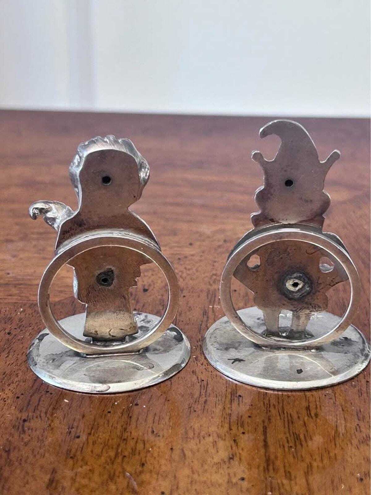 Antique Horace Woodward Sterling Silver Punch & Judy Menu Holders - Birmingham 1903