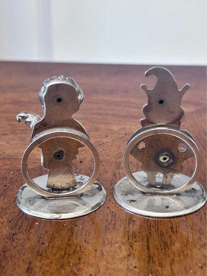 Antique Horace Woodward Sterling Silver Punch & Judy Menu Holders - Birmingham 1903