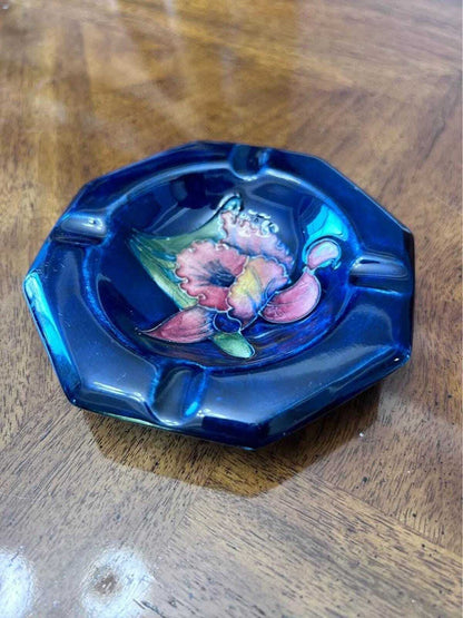 Vintage Moorcroft Pottery Octagonal Ashtray, Orchid Pattern