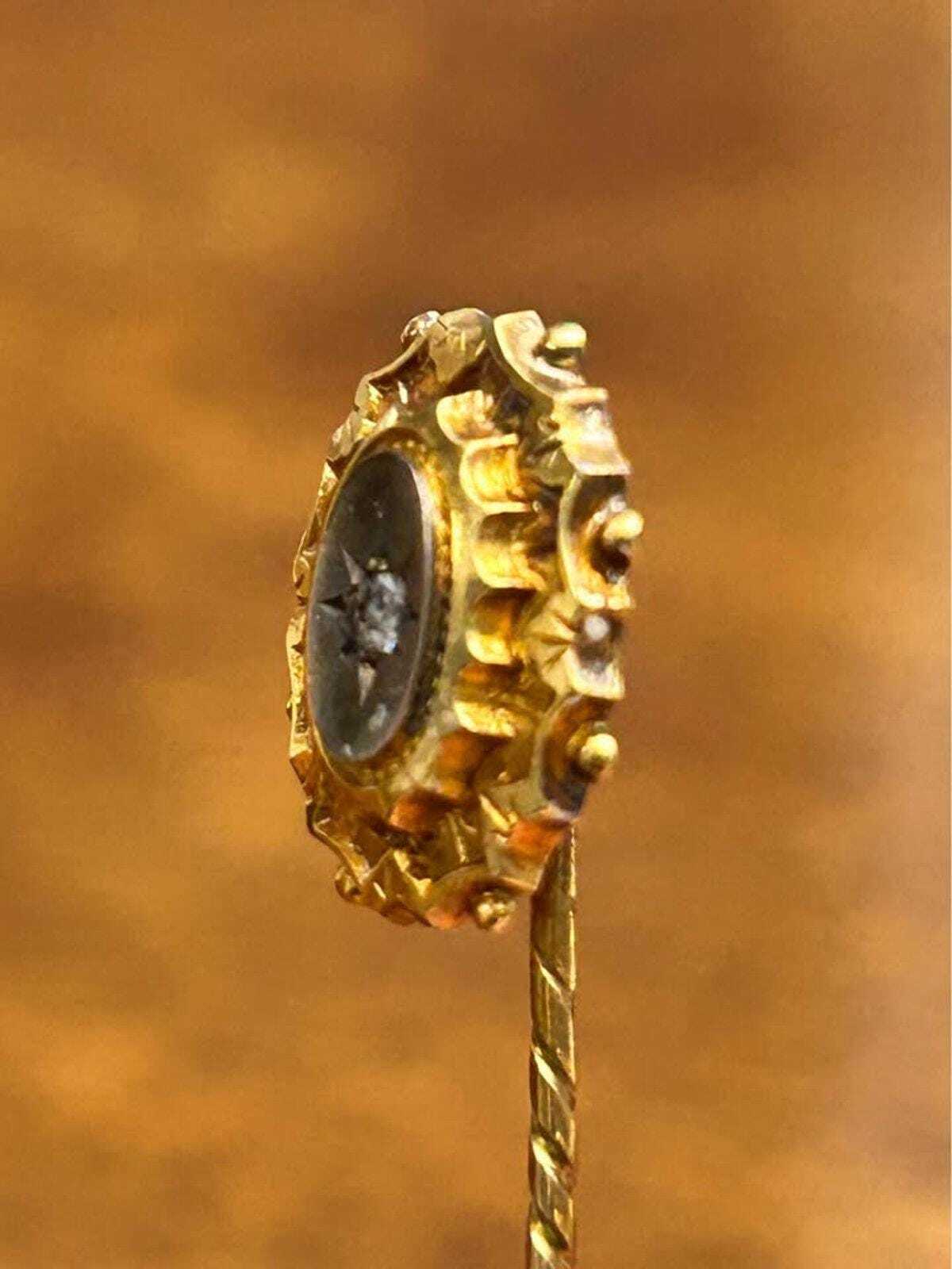 Antique Victorian 15ct Gold Diamond Stick Pin in Original Ainsworth & Sons Box