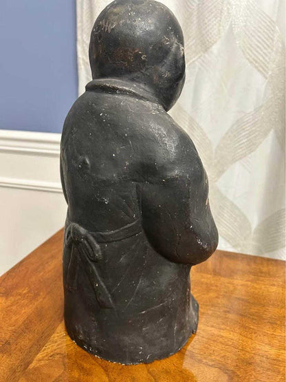 Antique Japanese Tsuchi Ningyo Black Clay Scholar Monk Figure 15"