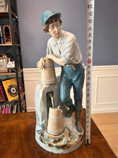 Large Vintage Royal Dux Bohemia Porcelain Boy at the Well Figurine Model 10563