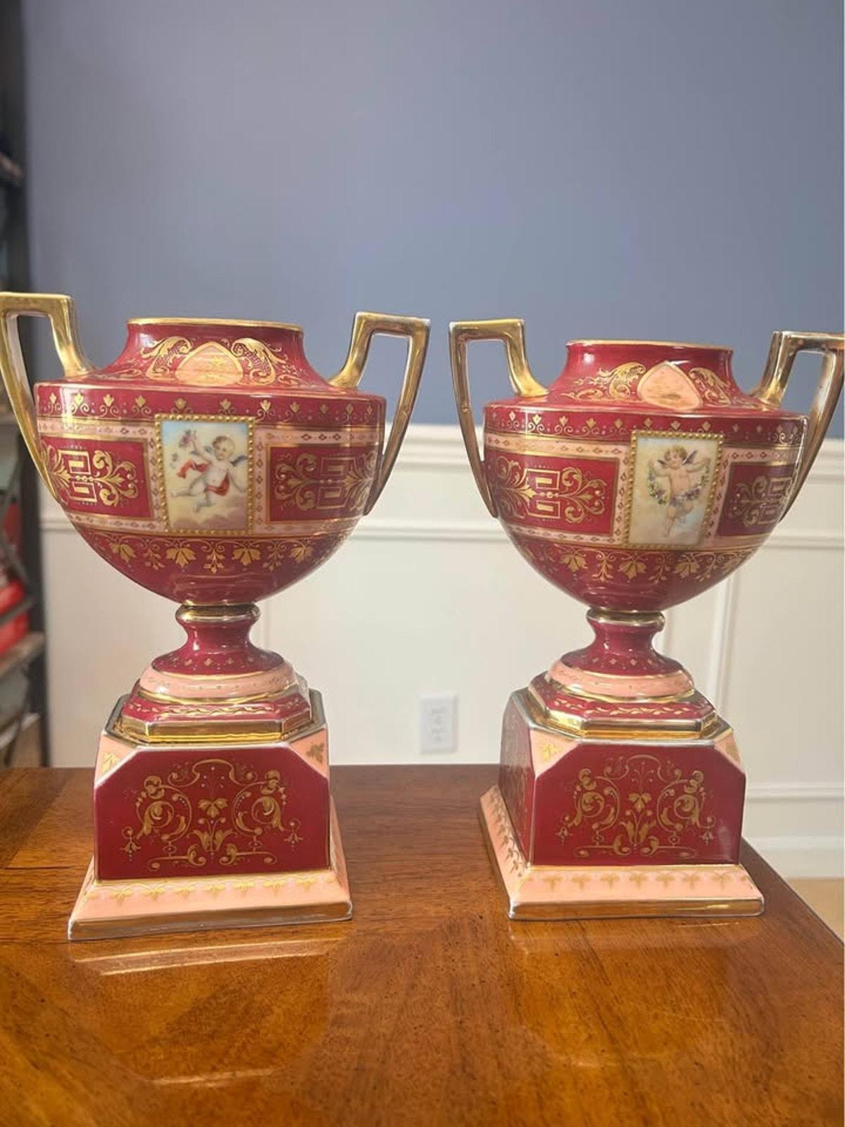 Antique Ackermann & Fritze Porcelain Urns Signed Heer Royal Vienna