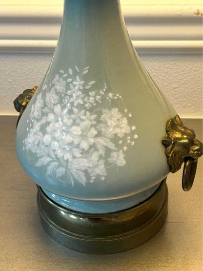 Antique Victorian Bristol Glass Parlor Lamp Hand Painted Floral Converted Electric Table Lamp