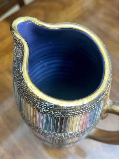Vintage Aldo Londi for Bitossi Seta Pitcher Mid Century Modern Italian Gilt Ceramic Jug