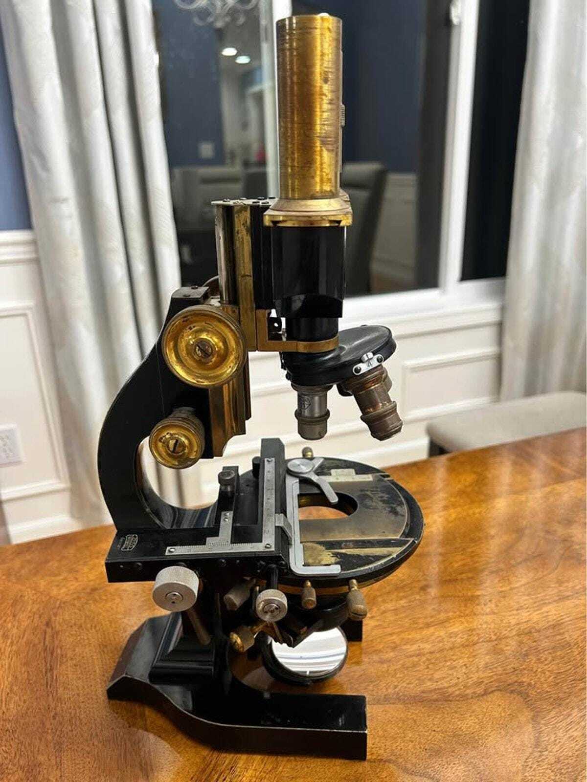 Antique Ernst Leitz Wetzlar Binocular Microscope with Zeiss Stage
