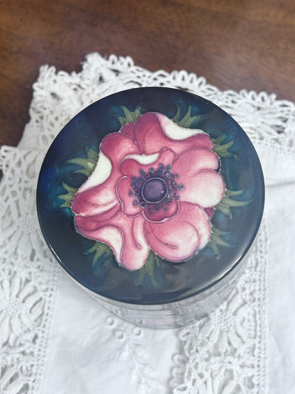 Vintage Moorcroft Anemone Lidded Jar, Cobalt Blue English Art Pottery
