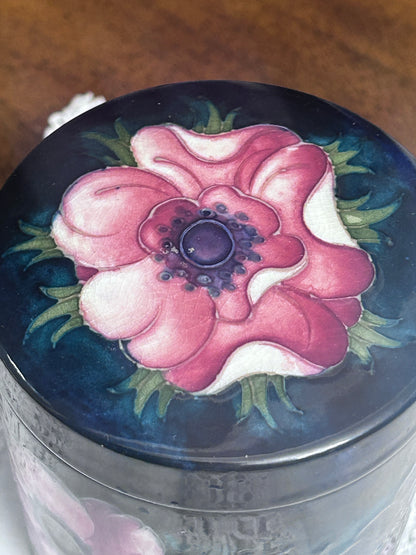 Vintage Moorcroft Anemone Lidded Jar, Cobalt Blue English Art Pottery