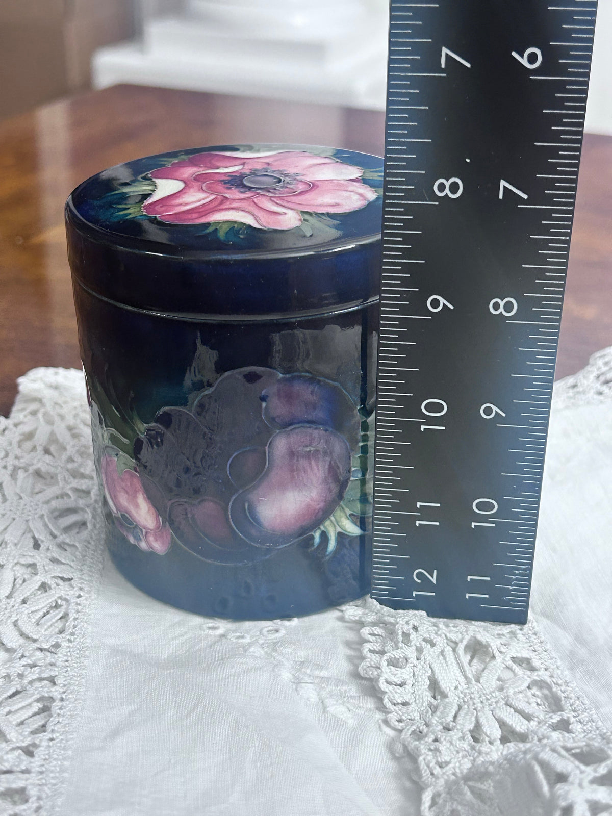 Vintage Moorcroft Anemone Lidded Jar, Cobalt Blue English Art Pottery