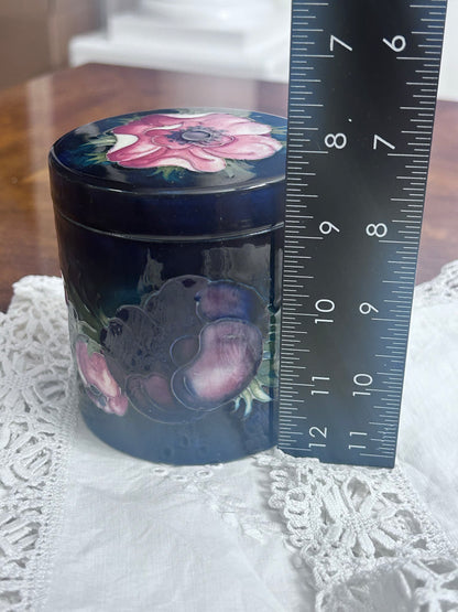 Vintage Moorcroft Anemone Lidded Jar, Cobalt Blue English Art Pottery