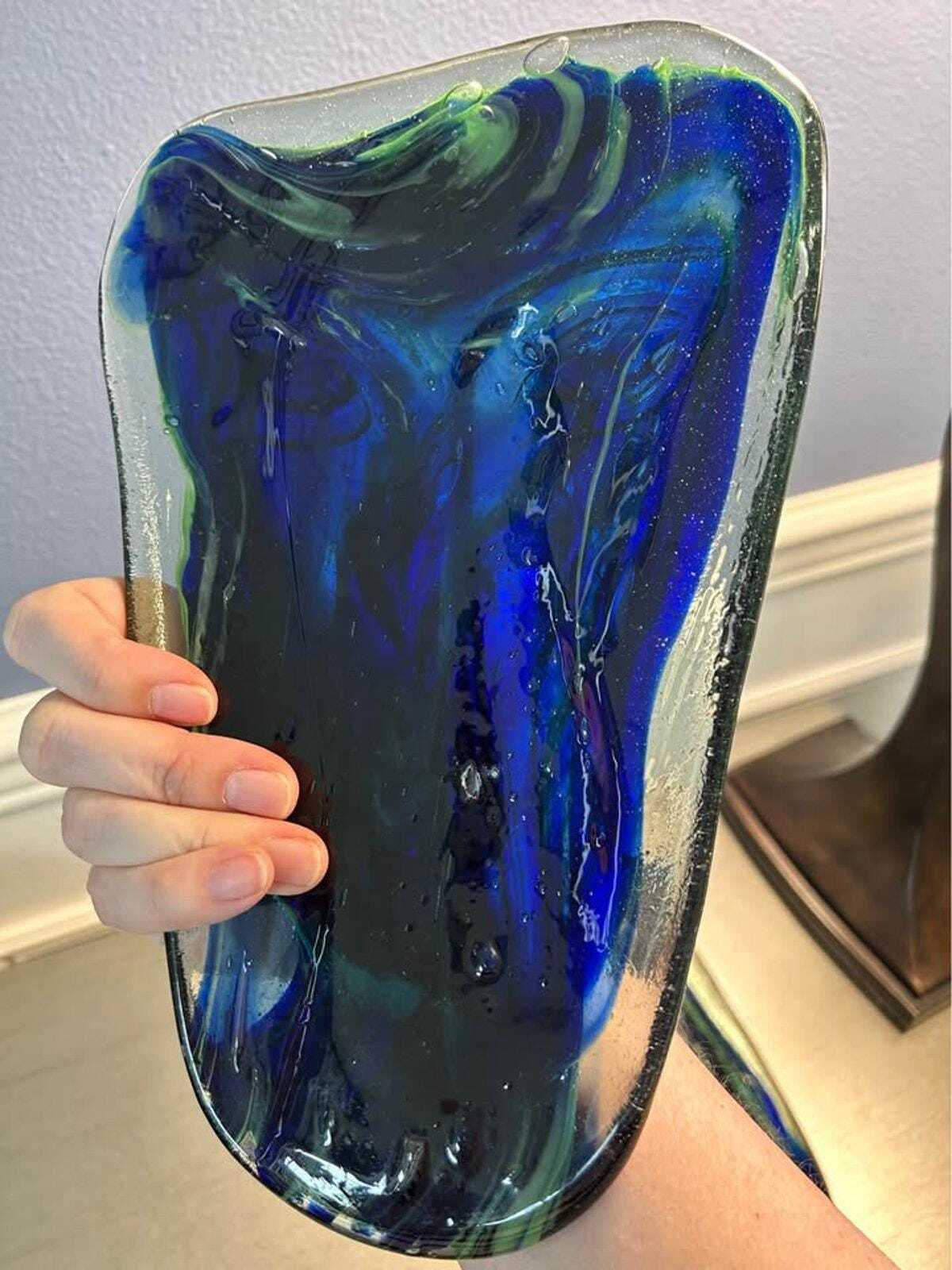 Kosta Boda Kjell Engman Art Glass Face Masks - Blue & Green - Pair
