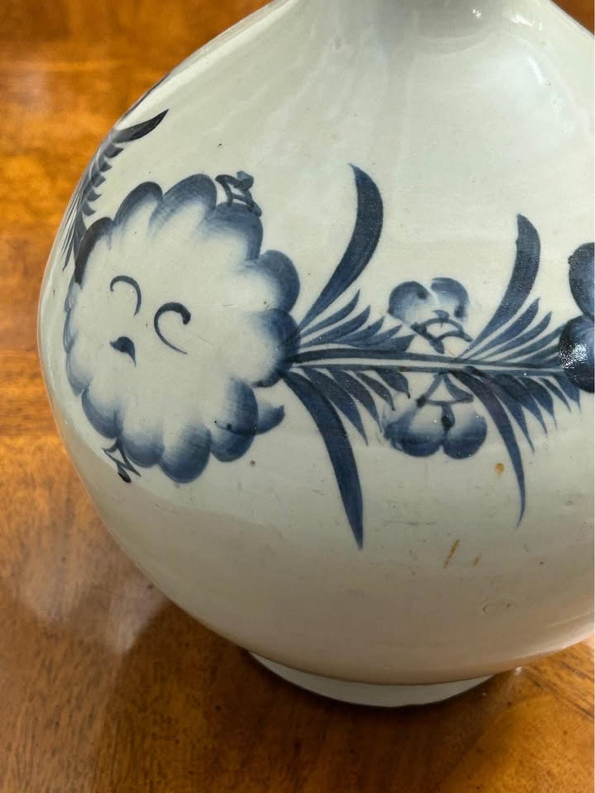 Antique 19th Century Japanese Provincial Sometsuke Blue & White Tokkuri Large Bottle Vase