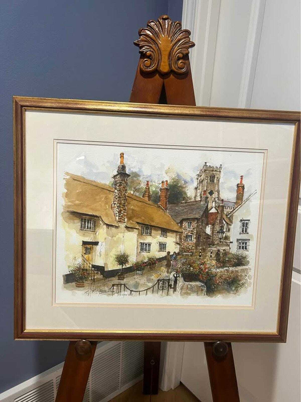 Antique 1895 Original Watercolor by Arthur Hopkins Church Steps Minehead Somerset