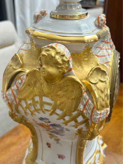 Antique KPM Berlin Porcelain Rococo Revival Mantel Clock & Base, 1880s