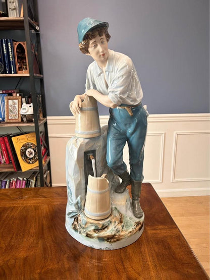 Large Vintage Royal Dux Bohemia Porcelain Boy at the Well Figurine Model 10563