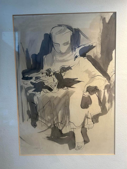 Joseph Capozio Original Ink Wash Drawing - Maxwell Galleries San Francisco 1965
