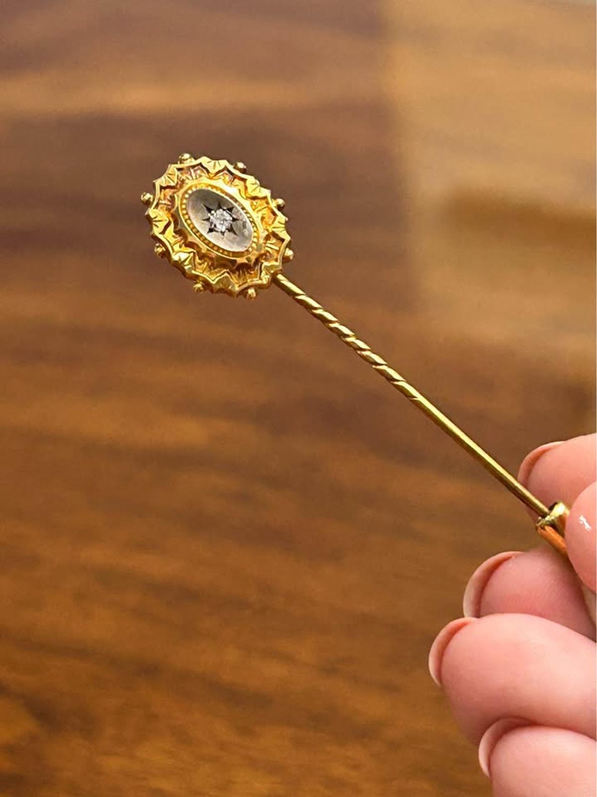 Antique Victorian 15ct Gold Diamond Stick Pin in Original Ainsworth & Sons Box