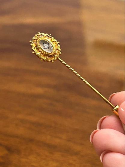 Antique Victorian 15ct Gold Diamond Stick Pin in Original Ainsworth & Sons Box